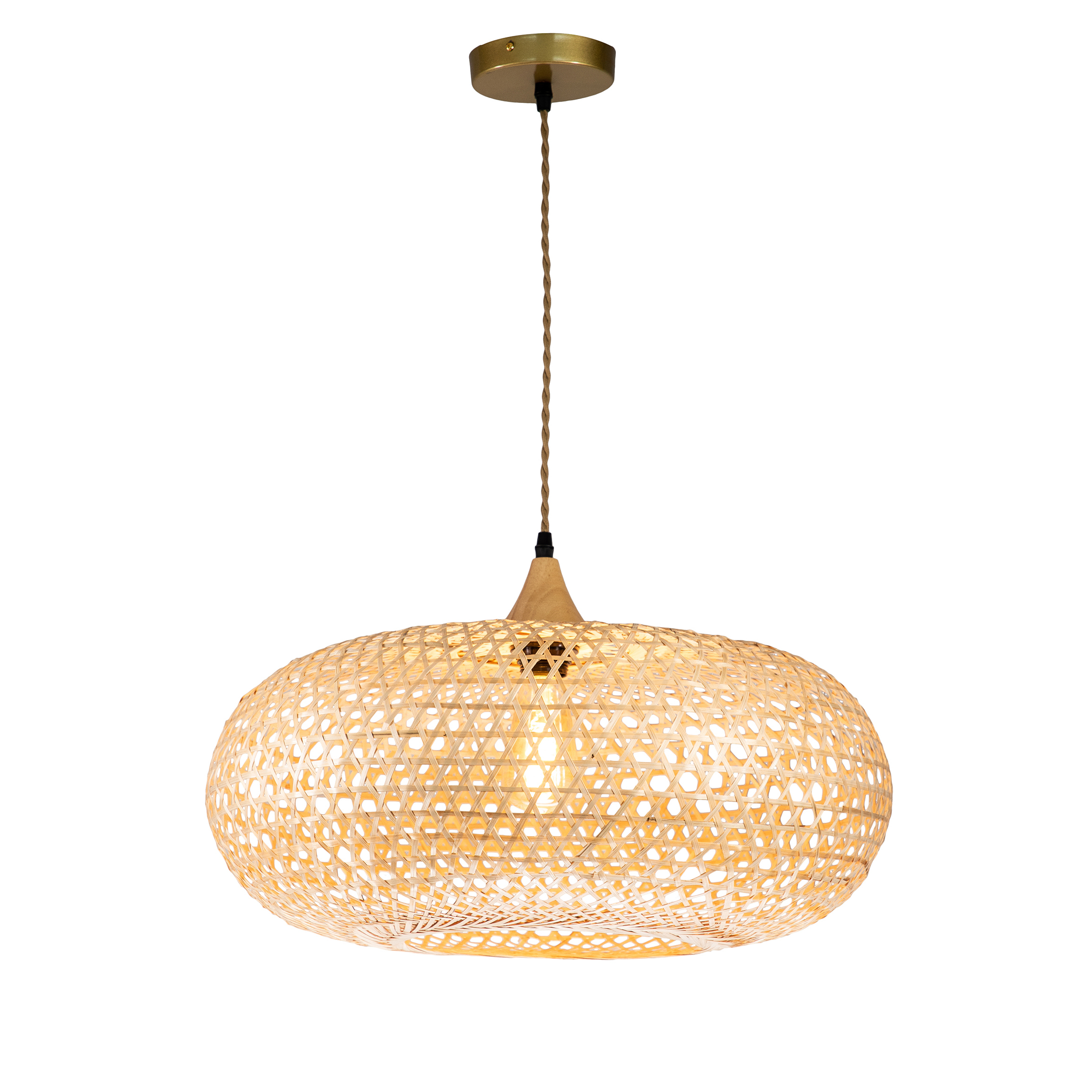 Lily 1-Light 9.1 in. Beige Pendant Design Pendant Light with Rattan Shade