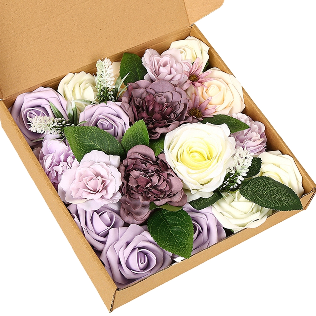 1 Box Beautiful Realistic Artificial Flower Faux Silk Flower Vivid Fine Texture Simulation Rose Wedding Accessories - purple