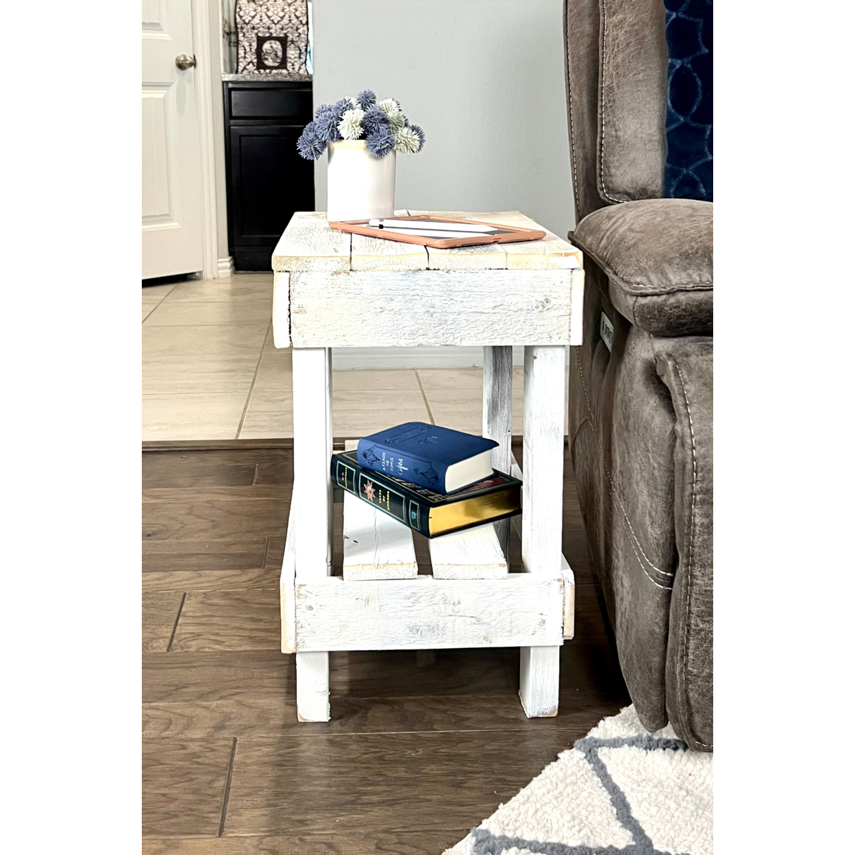 Reclaimed Wood Rustic Bedside or Living Room End Side Table Country Charm Farmhouse Nightstand - White