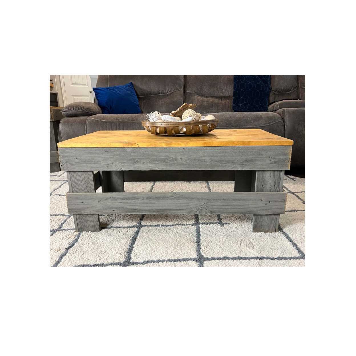 Intrinsic Haven Farmhouse Rustic Two-Tone Solid Pine and Reclaimed Wood Living Room Coffee Table Light Brown and Gray