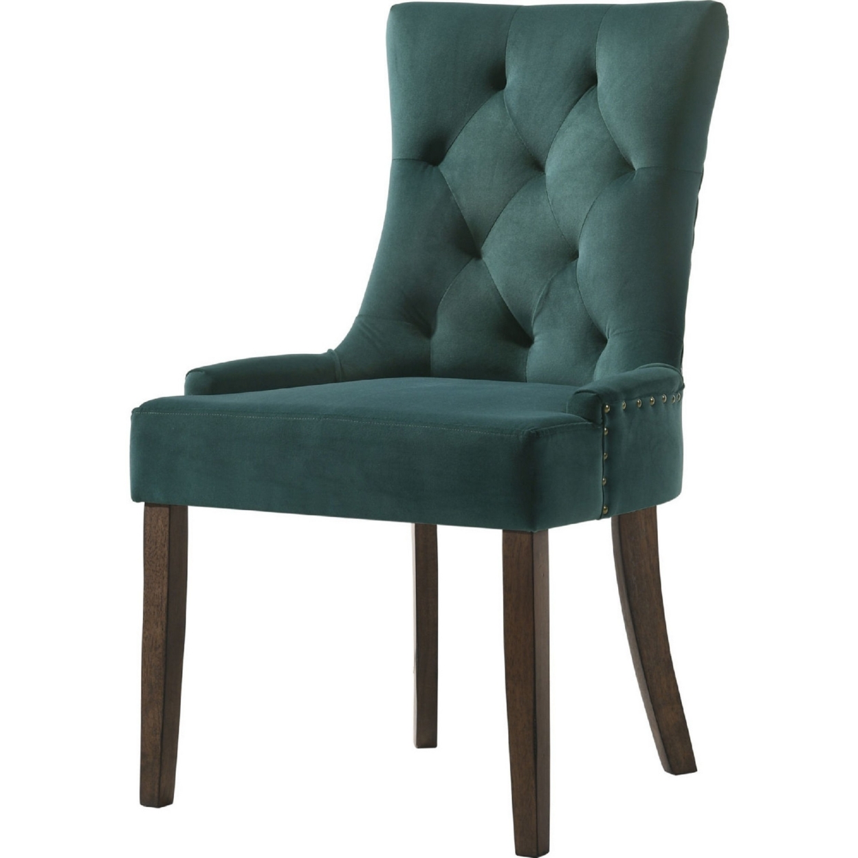 Esme 24 Inch Solid Wood Dining Chair, Velvet, Tufted, Set Of 2, Green- Saltoro Sherpi