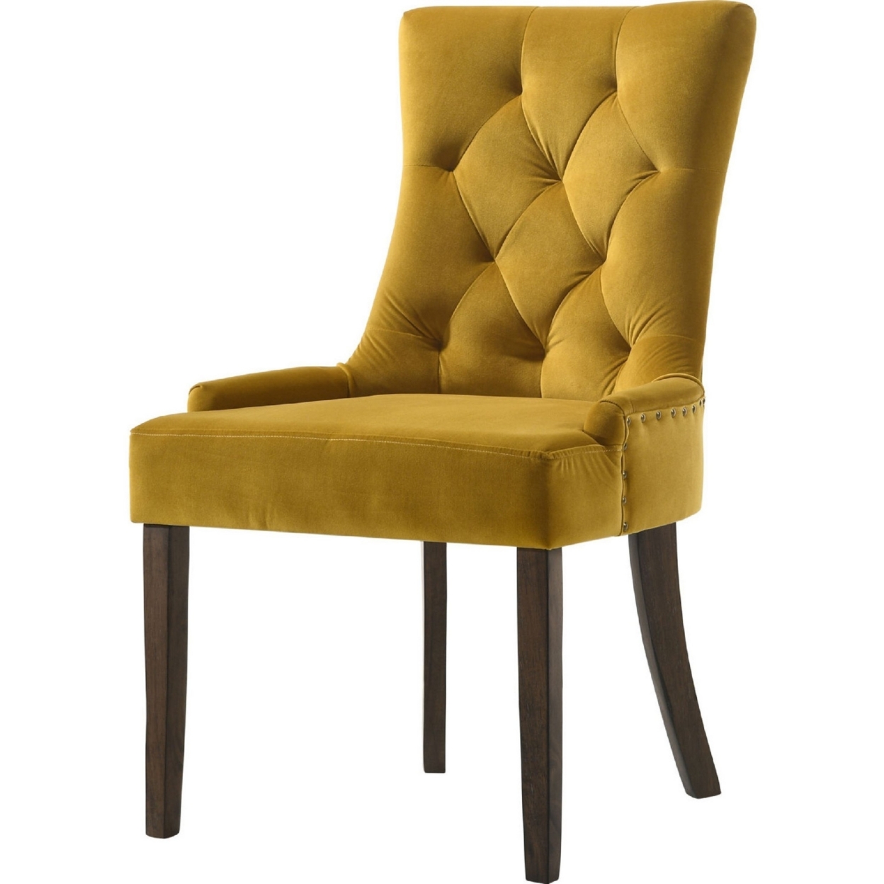 Esme 24 Inch Solid Wood Dining Chair, Velvet Tufted, Set Of 2, Yellow- Saltoro Sherpi