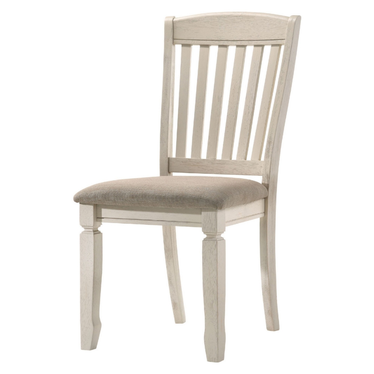 18 Inch Dining Chair, Fabric Padded Seat, Slatted, Set Of 2, Antique White- Saltoro Sherpi