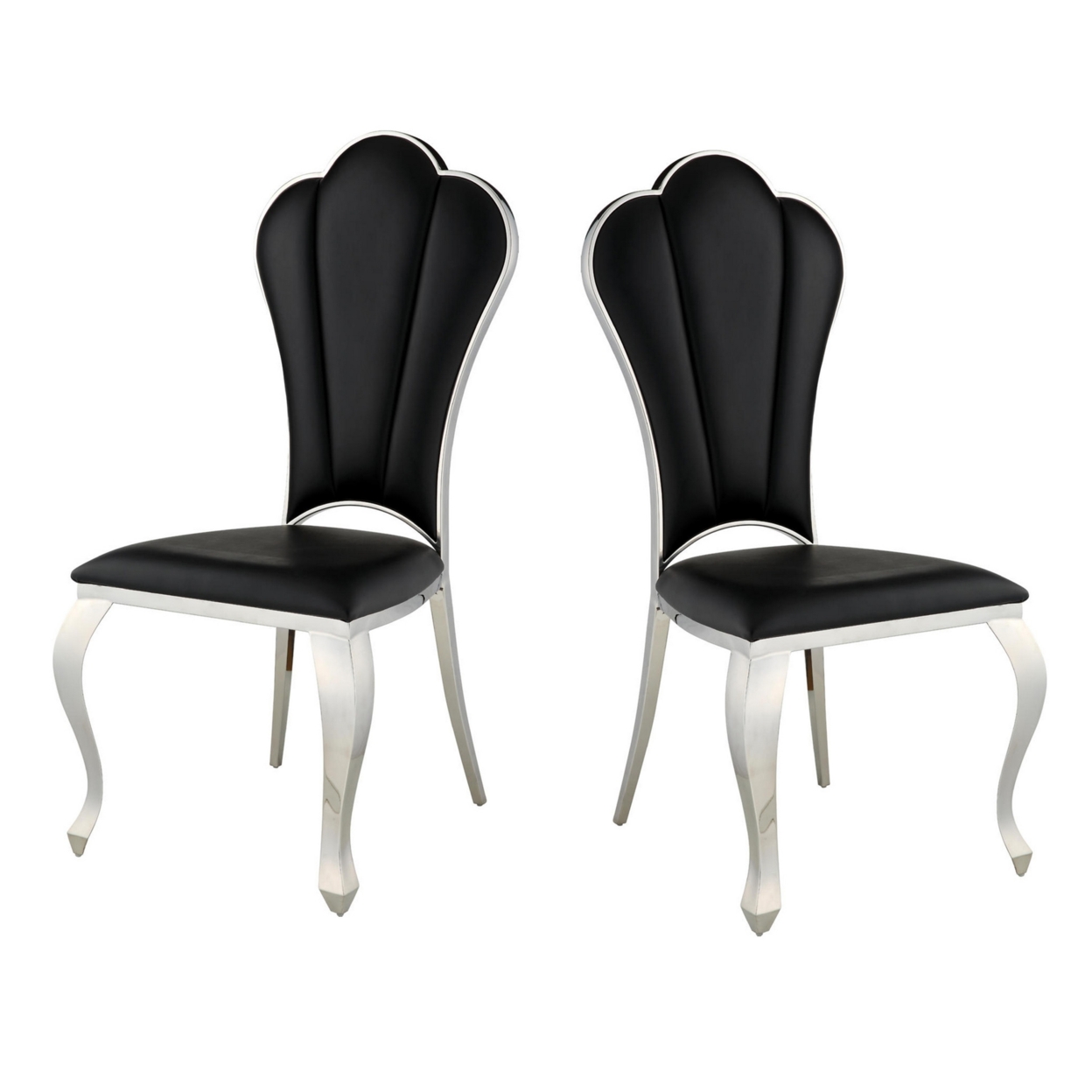 Kuri 24 Inch Dining Chair, Vegan Faux Leather, Textured, Set Of 2, Black- Saltoro Sherpi