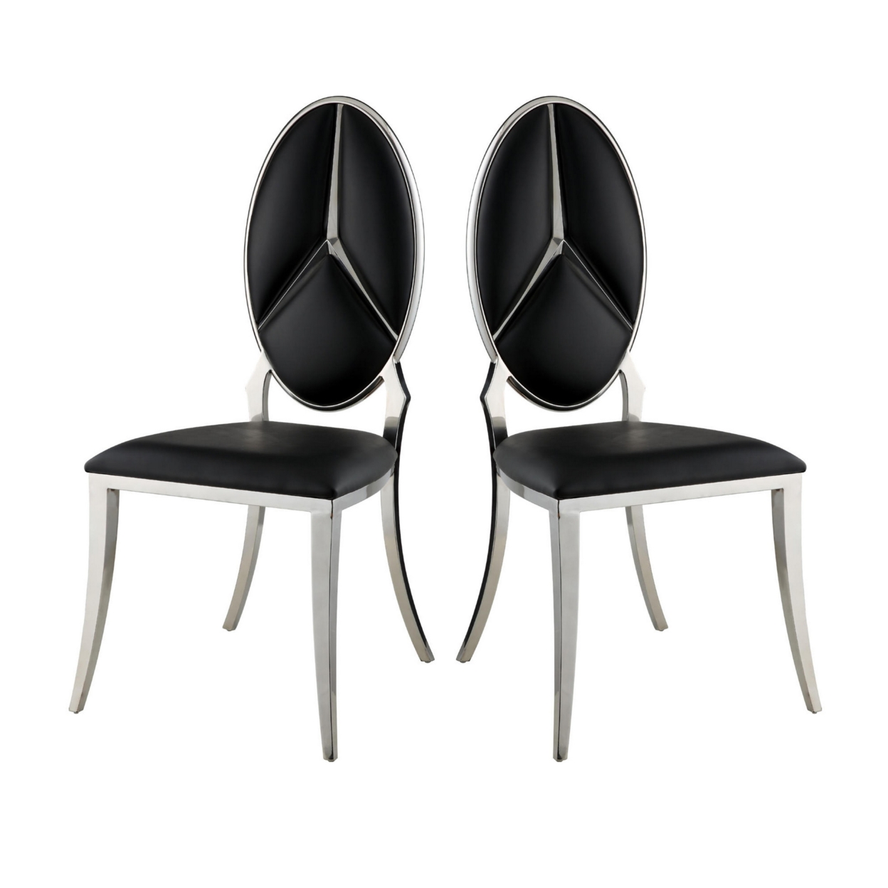 Kuri 20 Inch Modern Dining Chair, Vegan Leather, Set Of 2, Black, Chrome- Saltoro Sherpi