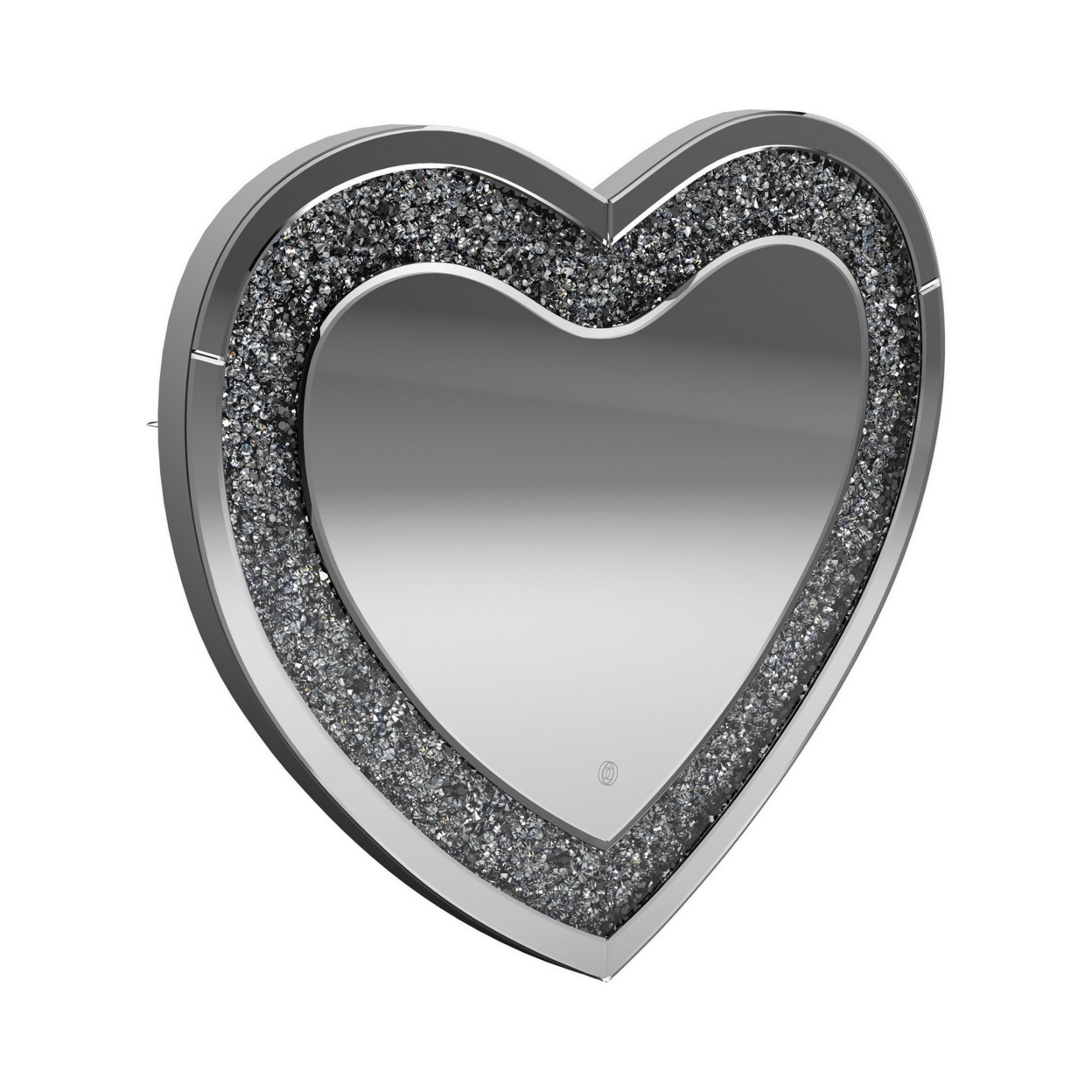 Theo 30 Inch Modern Vanity Wall Mirror, Heart, Crystal Frame, Glass, Silver