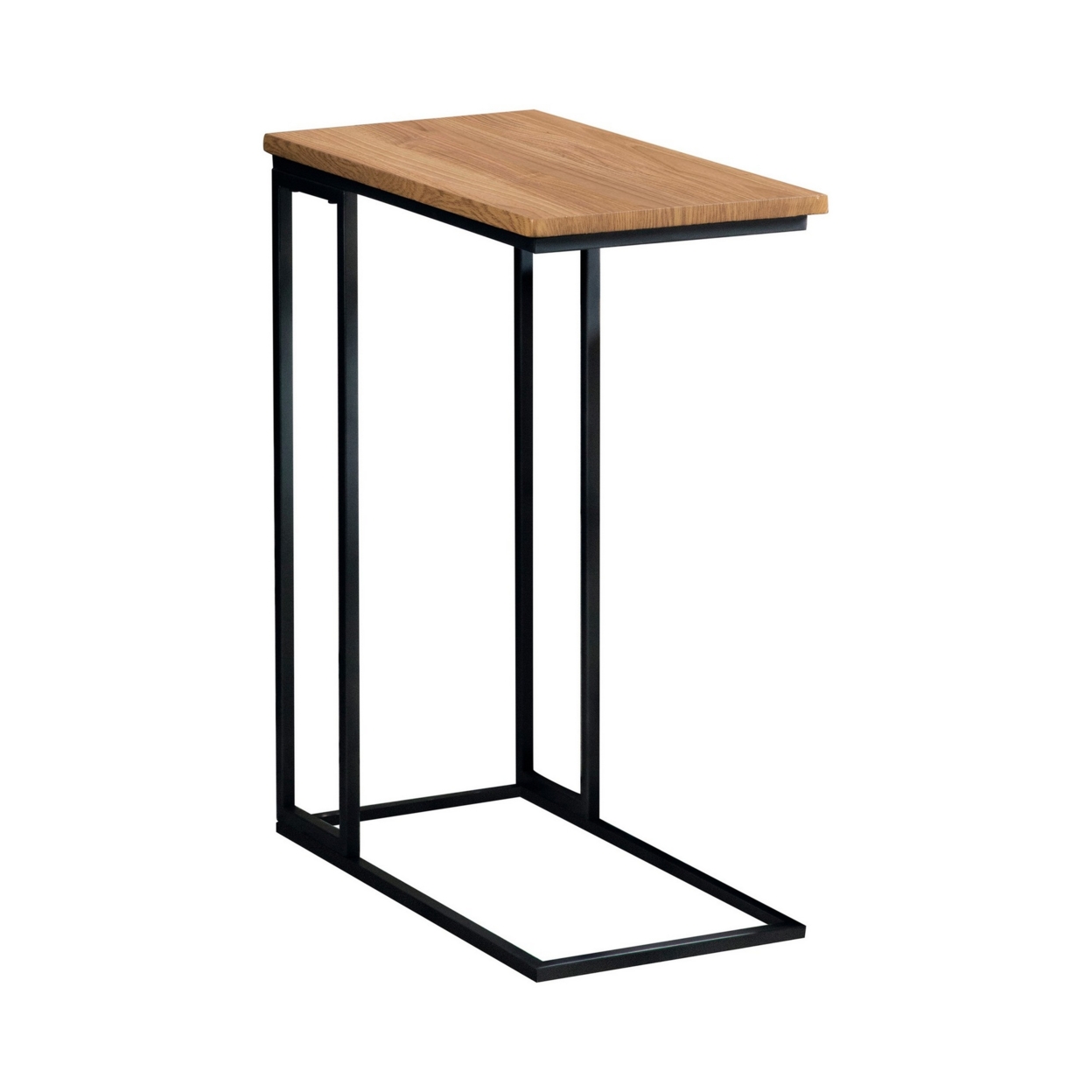 23 Inch Modern C Shape Side End Table, Wood, Metal Frame, USB, Light Brown