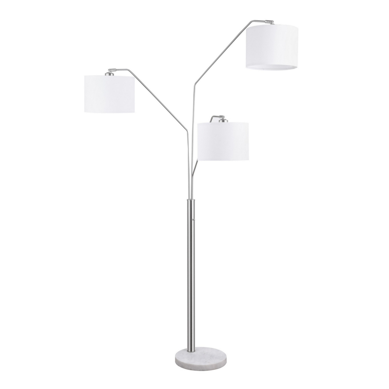 84 Inch Modern Floor Lamp, Three Drum Shades, Marble Base, White, Silver