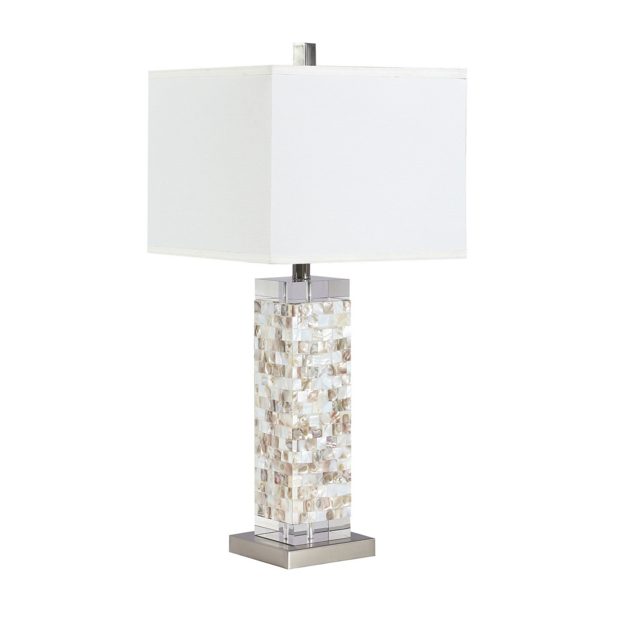 29 Inch Modern Table Lamp, Mother Of Pearl Shell Frame, White, Silver