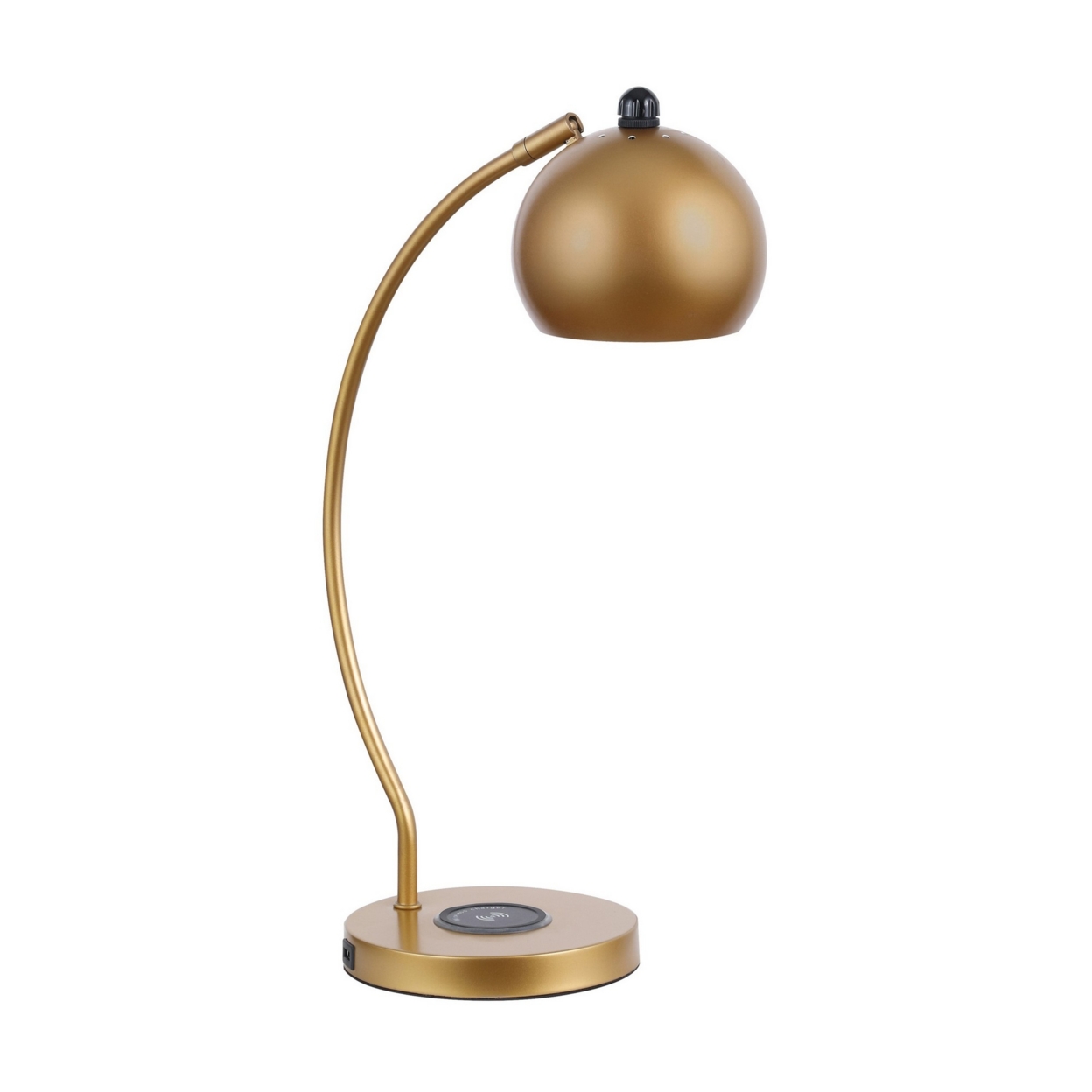 22 Inch Modern Office Table Lamp, Dome Shade, Arc Metal Base, Gold