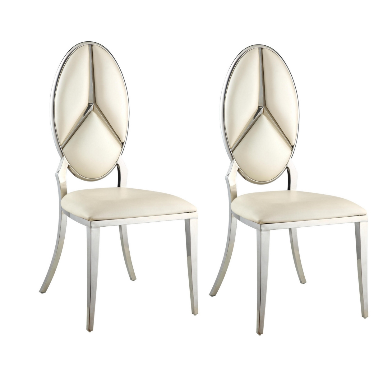 Kuri 20 Inch Modern Dining Chair, Vegan Leather, Set Of 2, White, Chrome- Saltoro Sherpi
