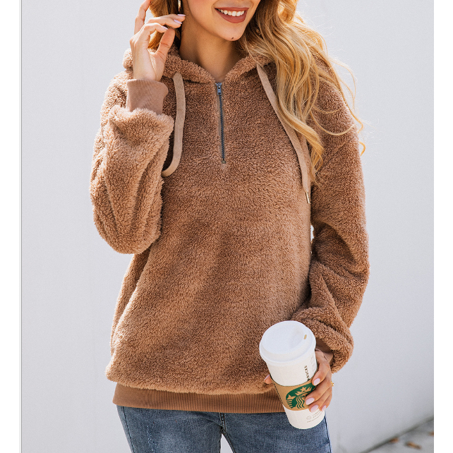 Oversized Pullover for Womens 1/4 Zip Hoodies Drawstring Tops Casual Long Sleeve Fuzzy Fleece Sweatshirts Fluffy Coat 