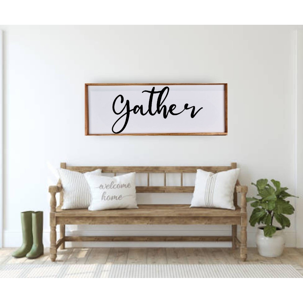 Gather Framed Sign - rustic decor - farmhouse decor- framed sign- shelf sign- kitchen decor- sign- decor- dining room sign - - Special walnut