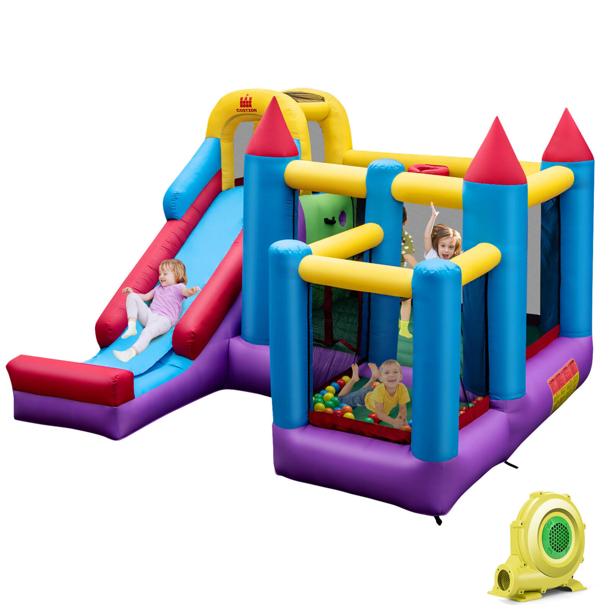 Inflatable Bounce House 5-in-1 Inflatable Bouncer Indoor&Outdoor W/ 735W Blower