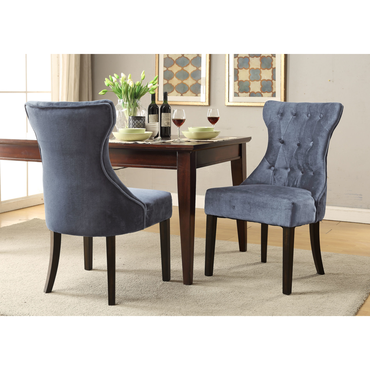 Doyle Velvet Button Tufted Tapered Rubberwood Legs Dining Chair, Set Of 2 - Grey