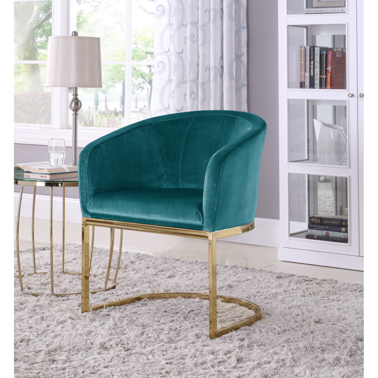 Lippi Accent Club Chair Velvet Upholstered Half-Moon Gold Plated Solid Metal U-Shaped Base - Teal