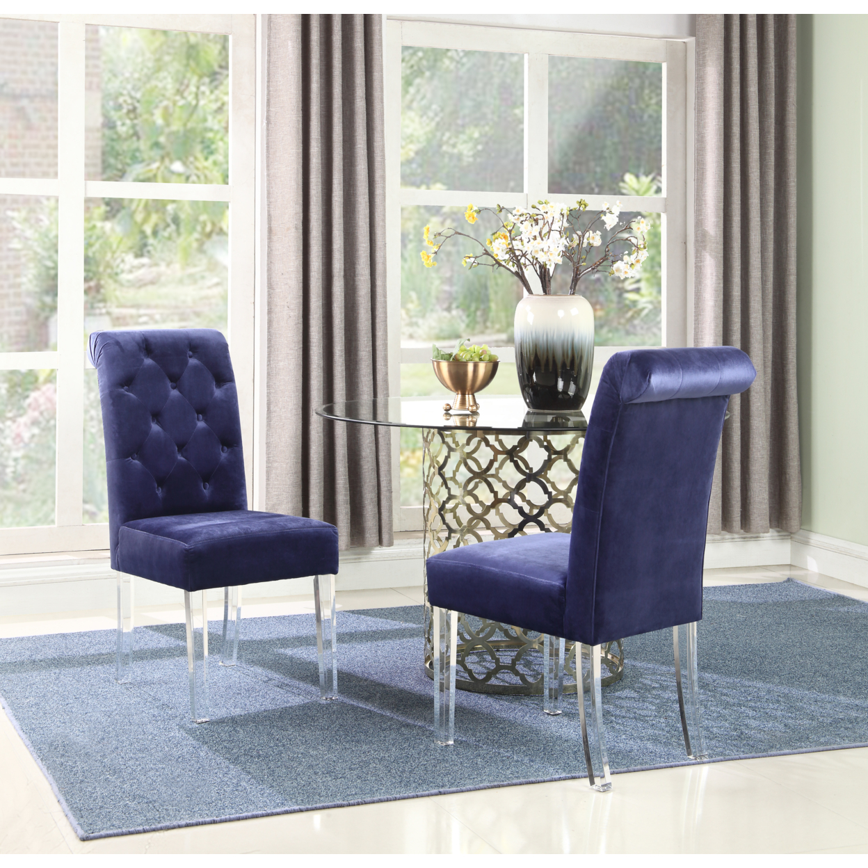Helga Dining Side Chair Button Tufted Velvet Upholstered Acrylic Legs (Set Of 2) - Taupe
