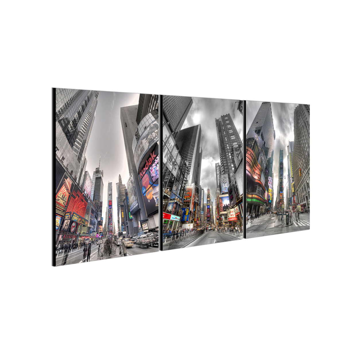 City Life 3 Piece Wrapped Canvas Wall Art Print 20x40.5 Inches