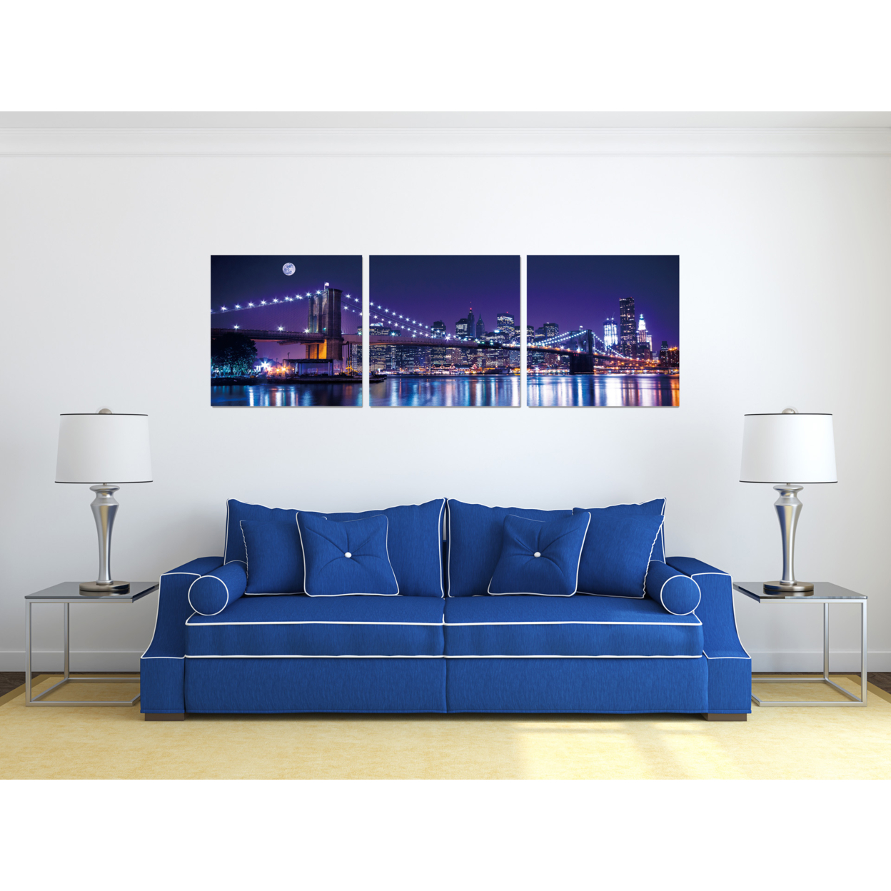 Cityline 3 Piece Wrapped Canvas Wall Art Print 27.5x82 Inches