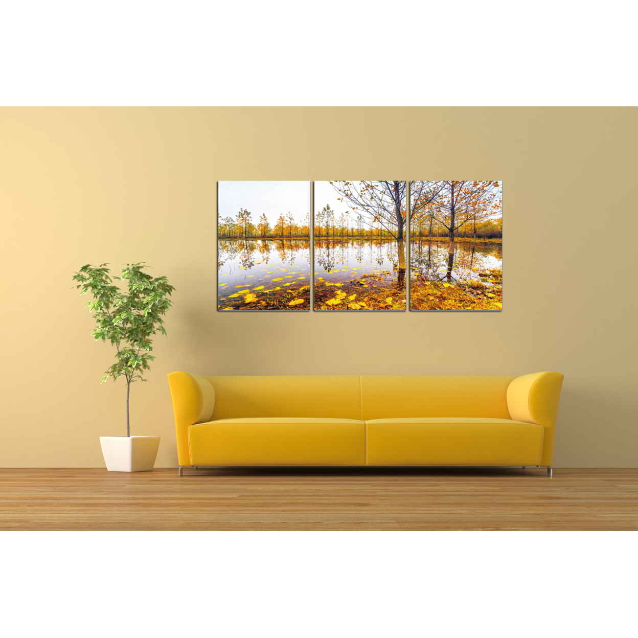 Falling Leaves 3 Piece Wrapped Canvas Wall Art Print 20x40.5 Inches
