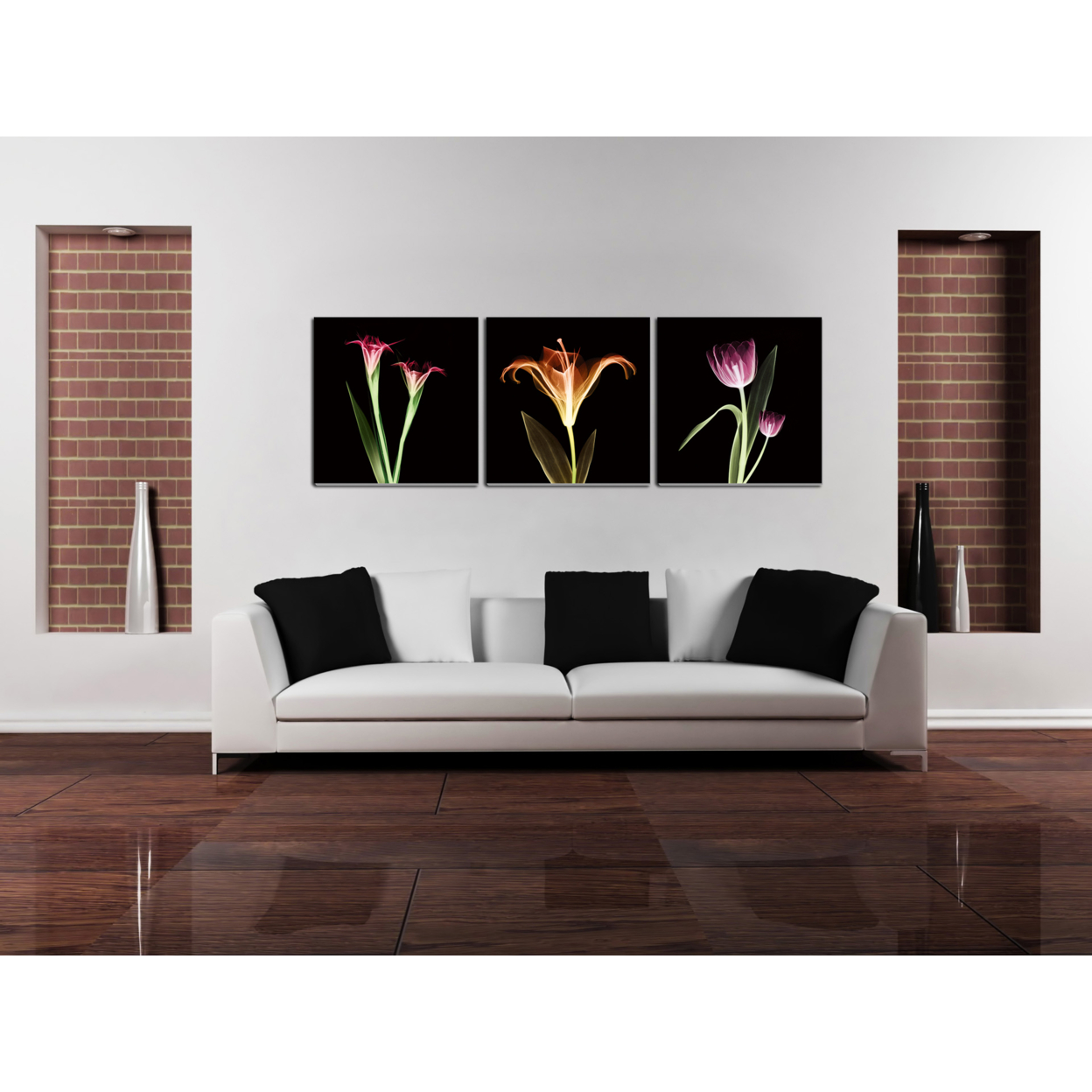 Tropical 3 Piece Wrapped Canvas Wall Art Print 16x48 Inches
