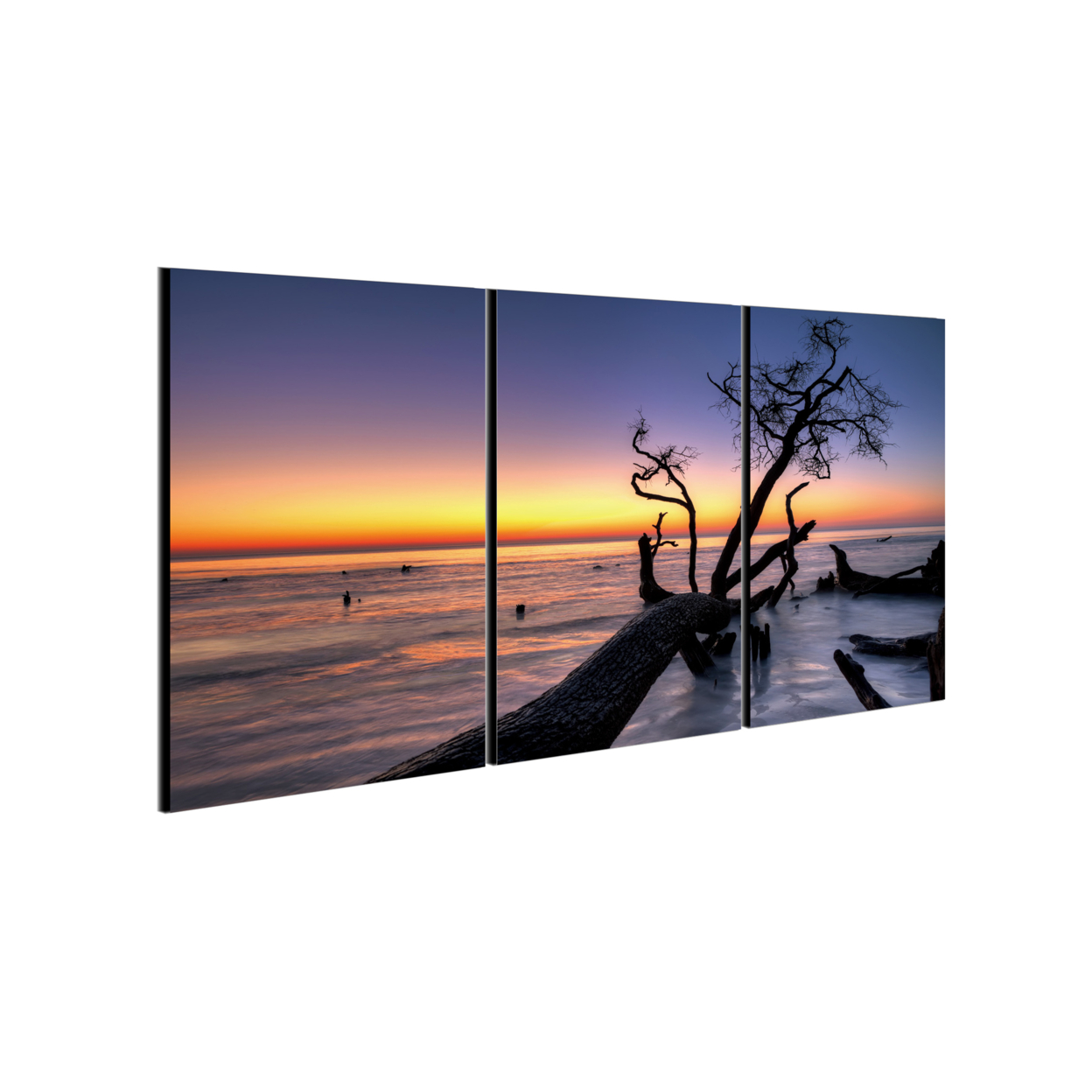 Hawaii Sunset 3 Piece Wrapped Canvas Wall Art Print 20x40.5 Inches