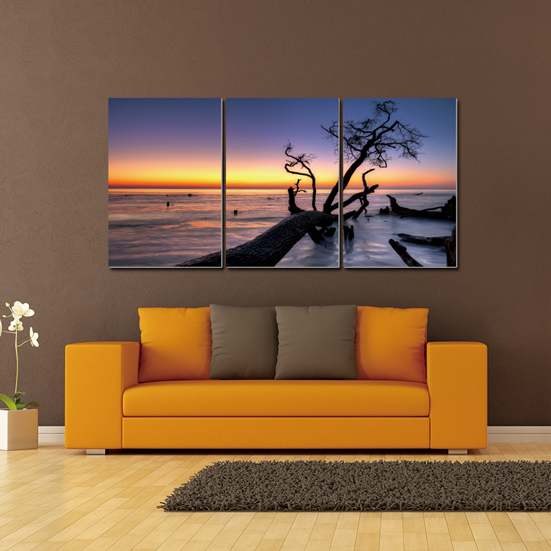Hawaii Sunset 3 Piece Wrapped Canvas Wall Art Print 27.5x60 Inches
