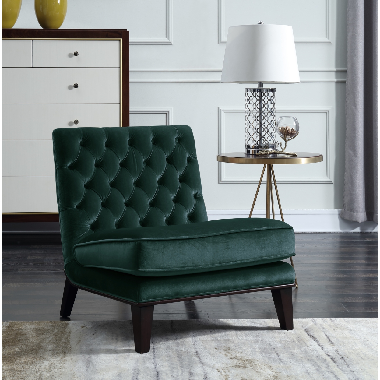 Priam Modern Neo Traditional Tufted Velvet Slipper Accent Chair - Grey
