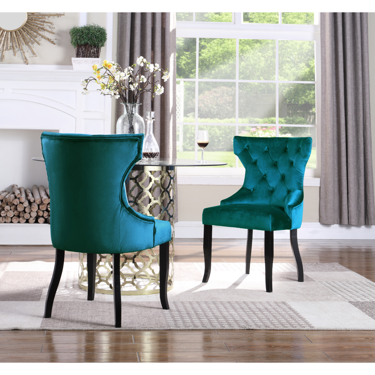 Maia Wingback Dining Chair Button Tufted Velvet Upholstered, Set Of 2 - Teal