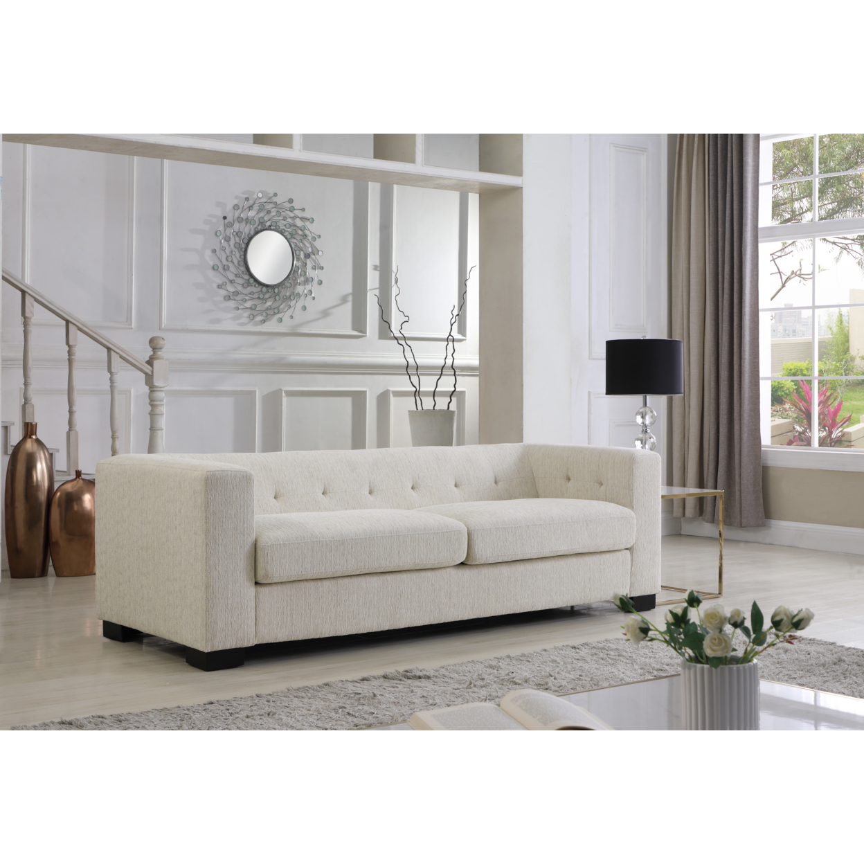 FÃ¼rth Sofa Plush Chenille Upholstery Espresso Finished Wood Legs - Grey