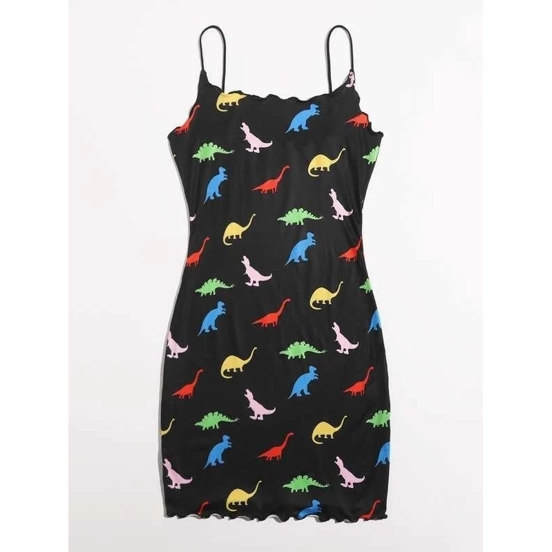 Allover Dinosaur Print Bodycon Dress - L