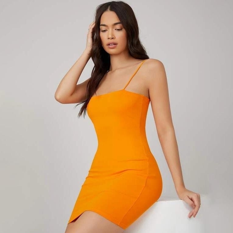 BASICS Neon Orange Bodycon Dress - L
