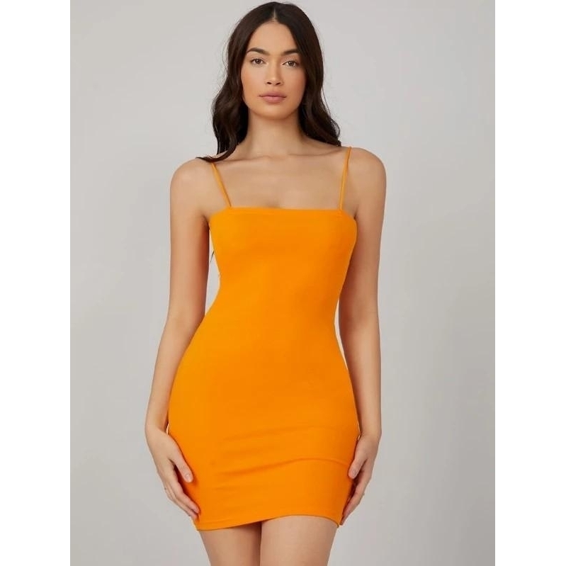 BASICS Neon Orange Bodycon Dress - L