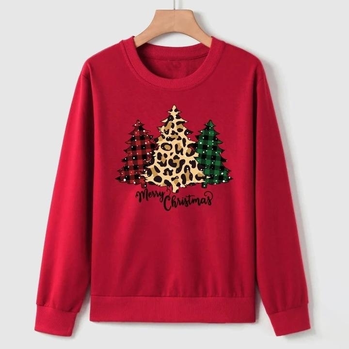 Christmas & Slogan Graphic Sweatshirt - Red, M