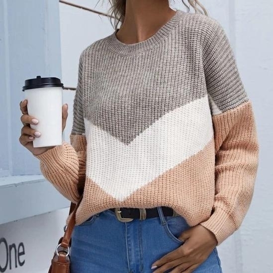 Drop Shoulder Chevron Sweater - L