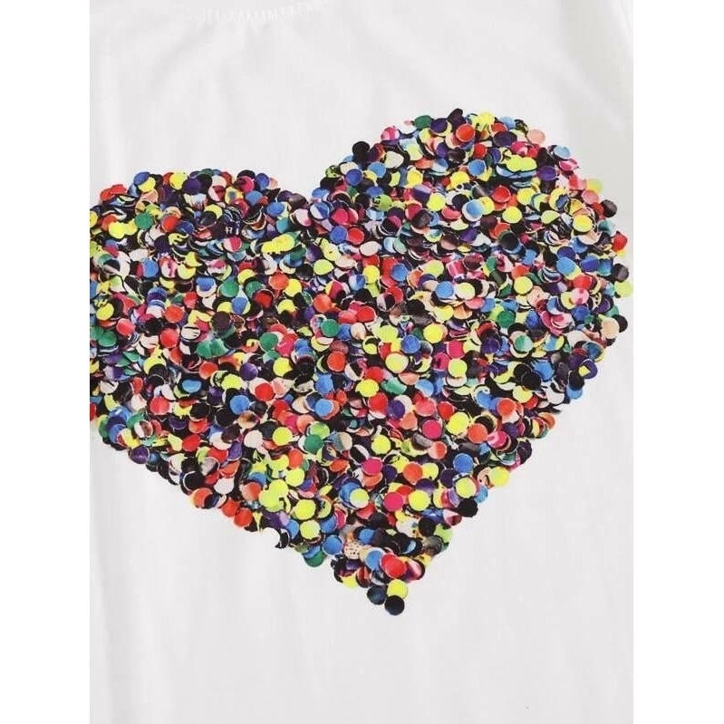 Heart Print Shirt Top Tee - S