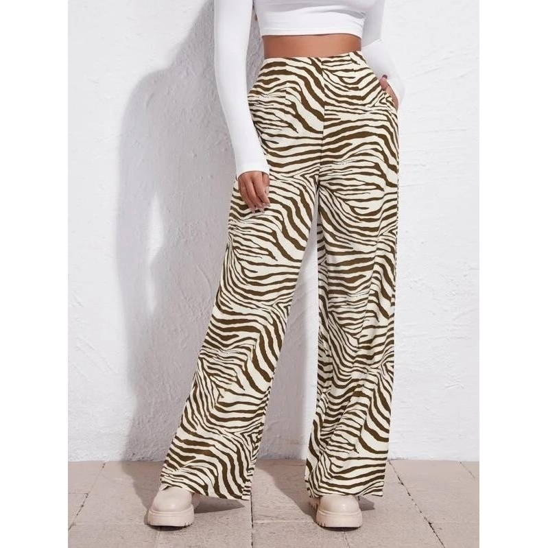 High Waist Zebra Stripe Wide Leg Pants - M