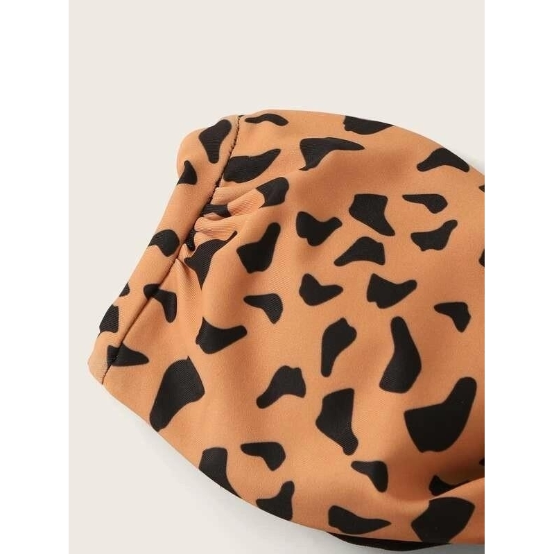 Leopard Knot Front Bandeau Bikini Swimsuit - Xl