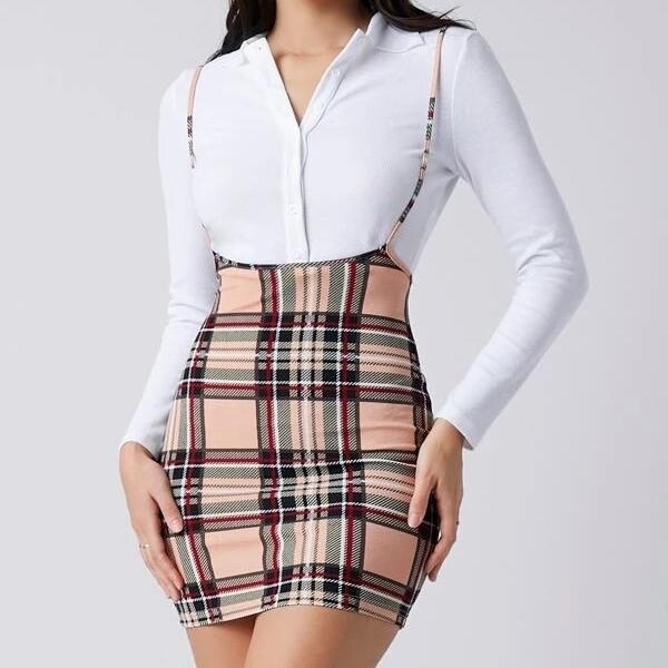 Plaid Suspender Dress Without Tee - L