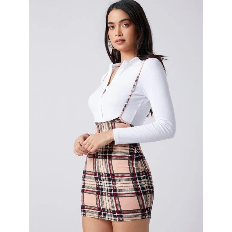 Plaid Suspender Dress Without Tee - S