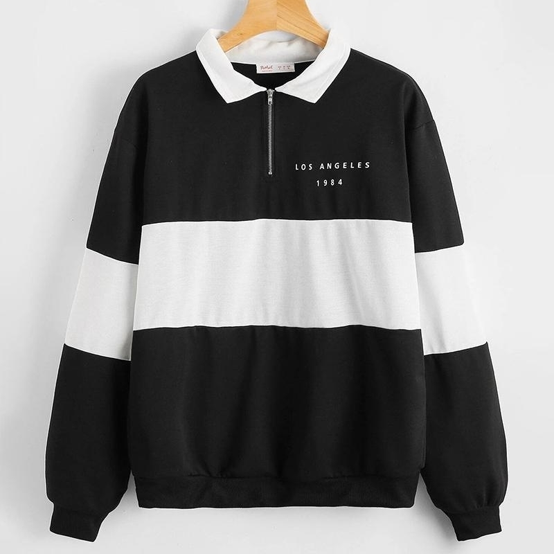 Striped Colorblock Hooded Sweatshirt - M