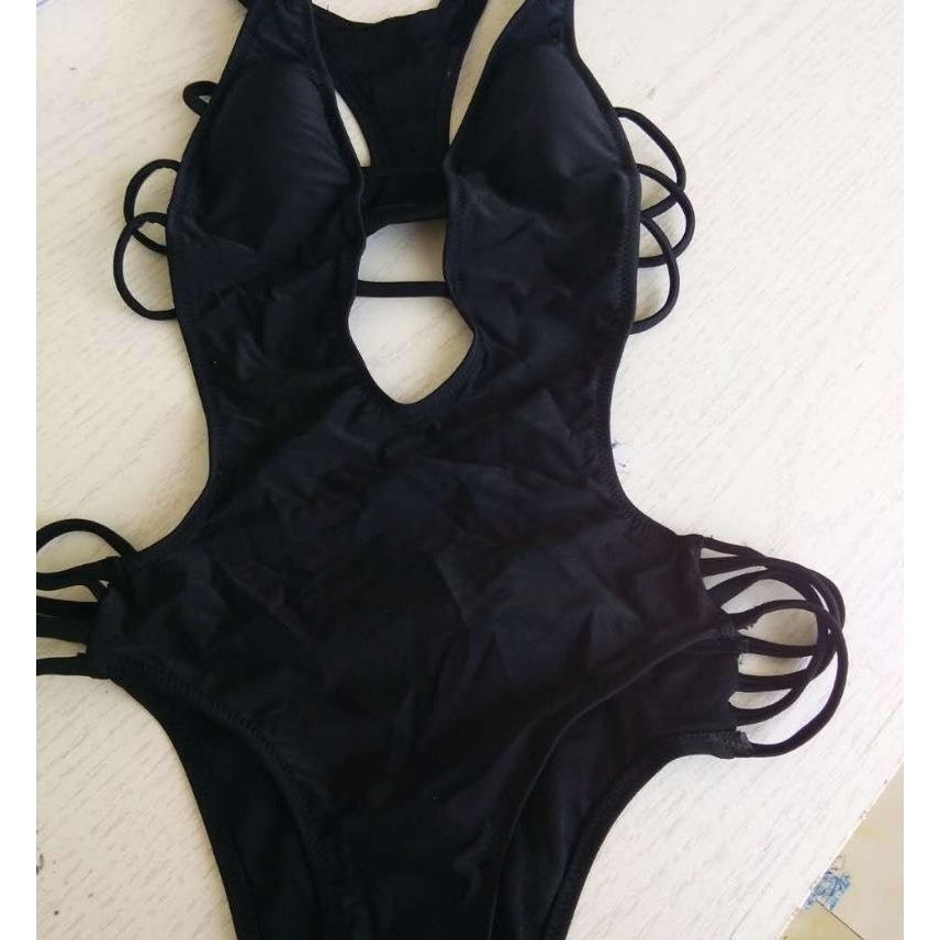 Rope Print Bikini Women's One-Piece Swimsuit - Black, L