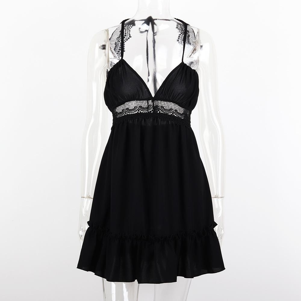 Sexy Halter Strap Waist Lace Skirt Hot Style Dress - Black, Xl