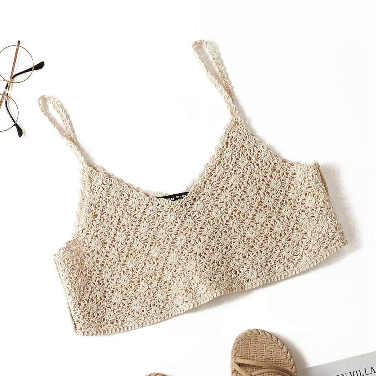 Solid Crochet Crop Cami Top