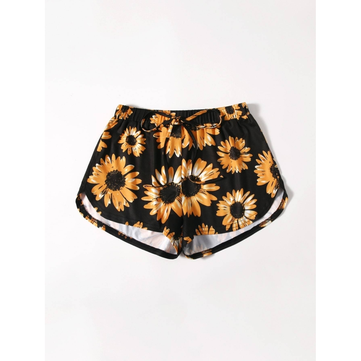 Sunflower Print Tie Front Shorts - L