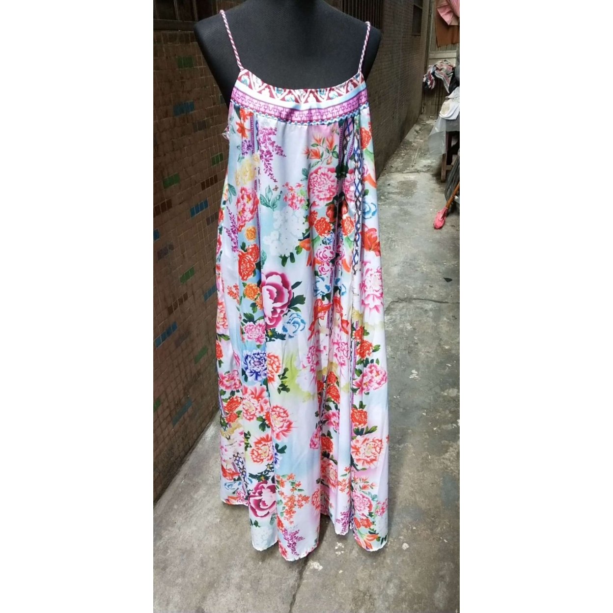 Women's Beach Dress Print Suspender Long Dress Sunscreen Dress - M