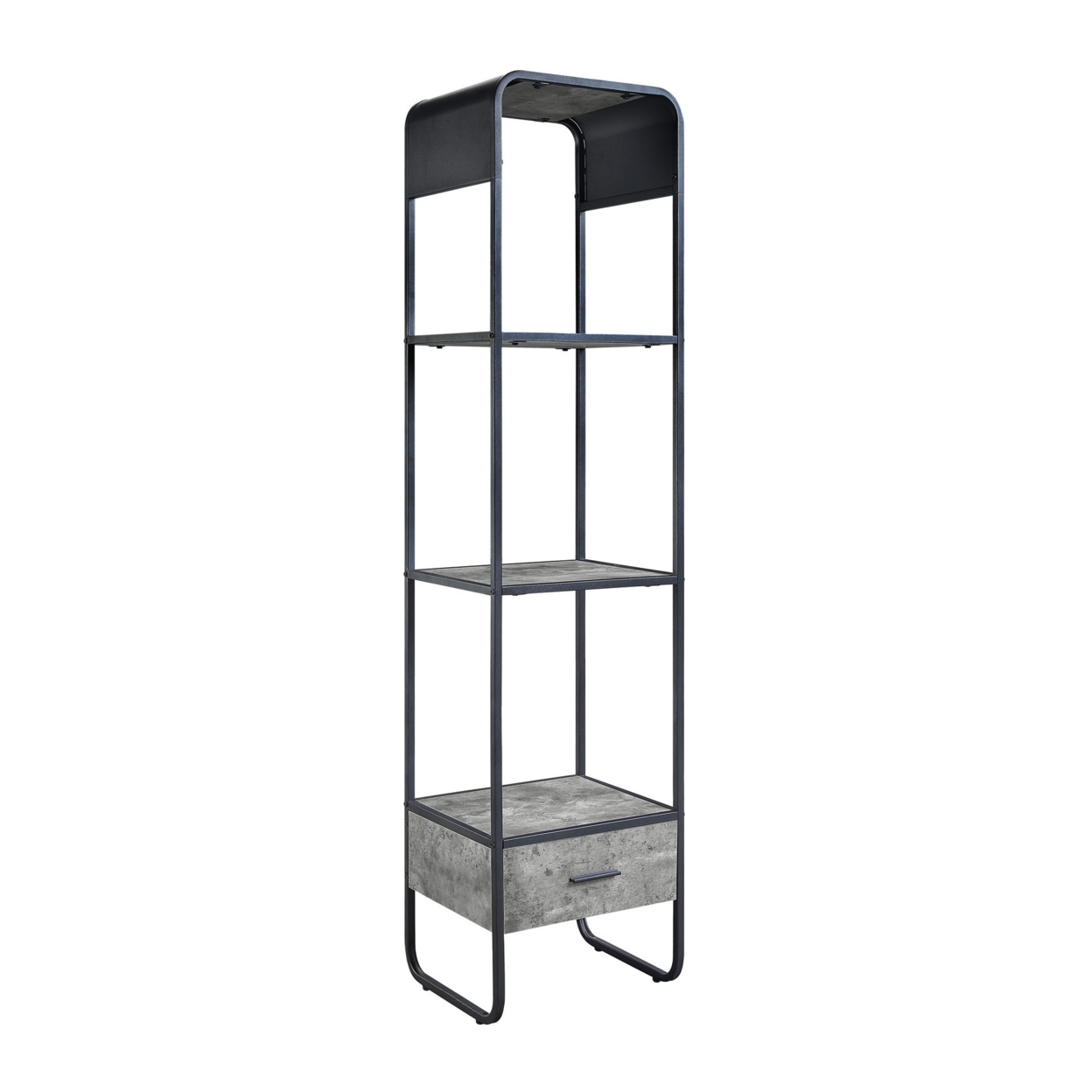 66 Inch Side Pier, Vertical Media Bookcase, 3 Shelves, Metal Frame, Gray- Saltoro Sherpi