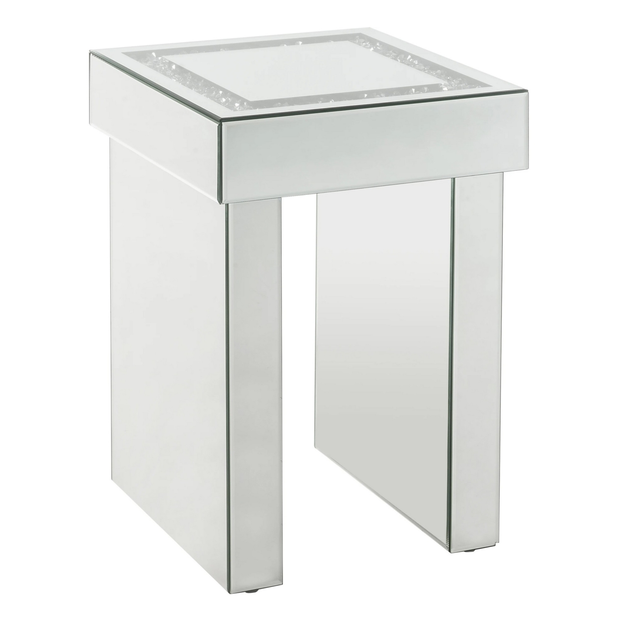 Noe 24 Inch Square End Accent Table, Mirrored, Faux Diamond Inlay, Silver- Saltoro Sherpi