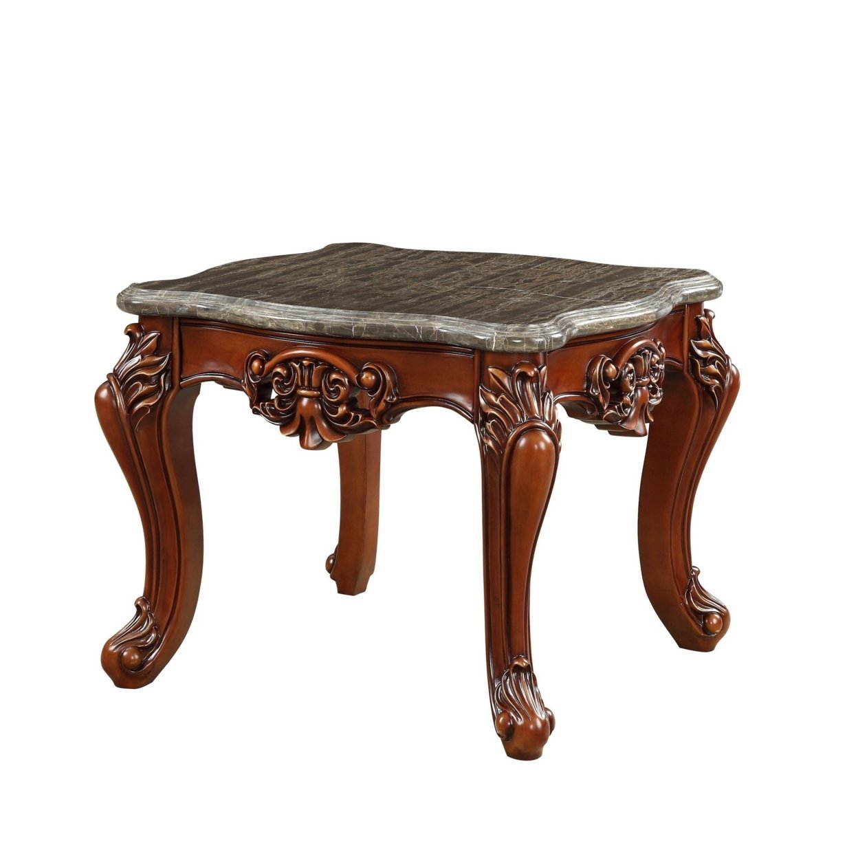 30 Inch Classic Square Marble Top End Table, Cabriole Legs, Gray, Brown- Saltoro Sherpi