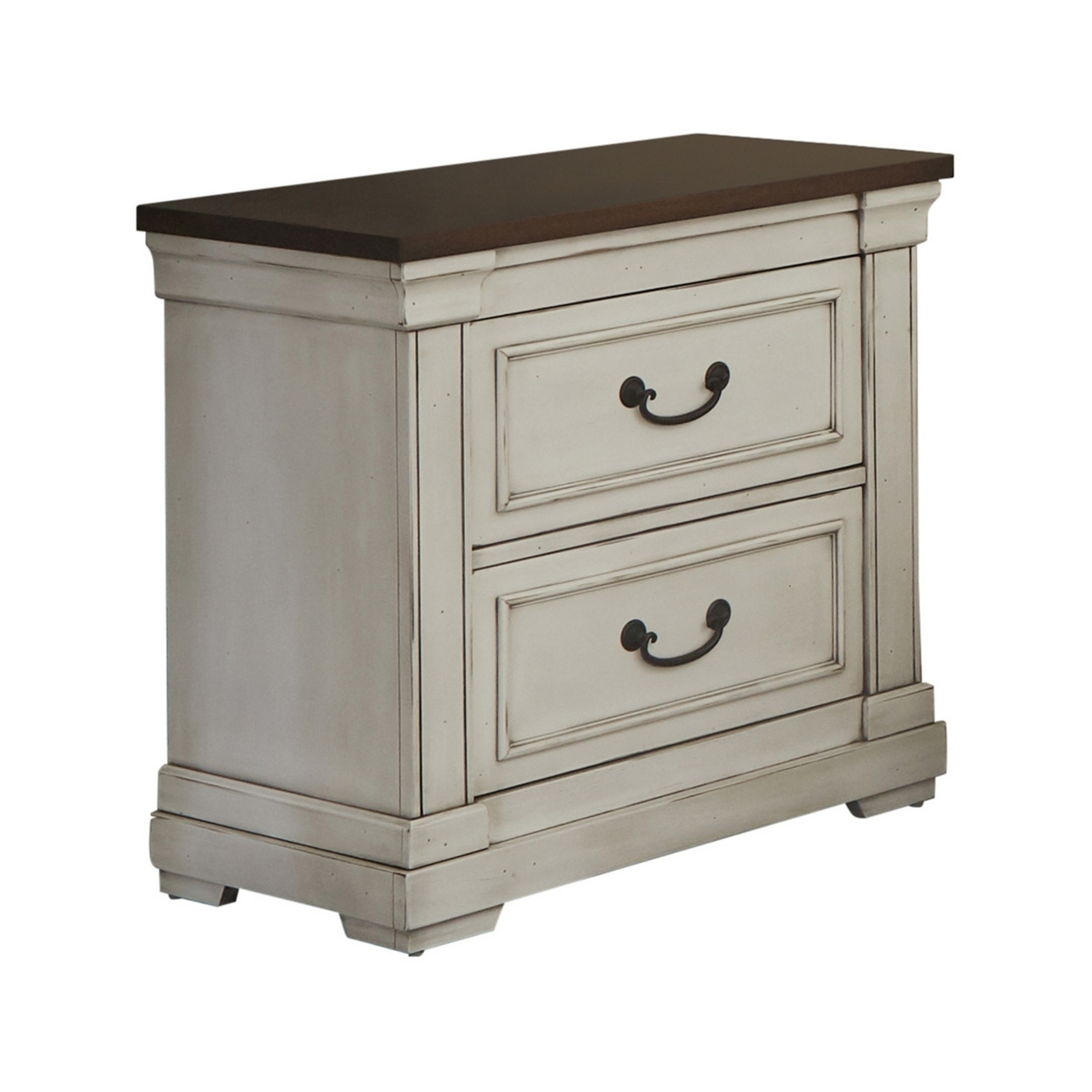Ivy 28 Inch Modern Nightstand, 2 Drawers, USB Ports, Wood, Brown, White